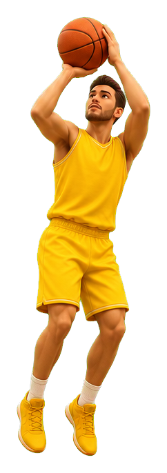 Basketball player in yellow uniform jumping with a ball raised for a shot.