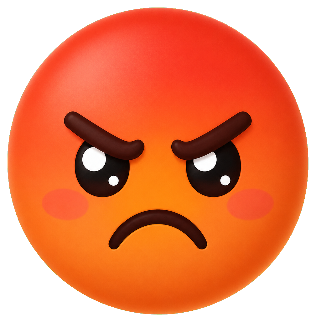 Orange angry face with furrowed brows, frown, and flushed cheeks
