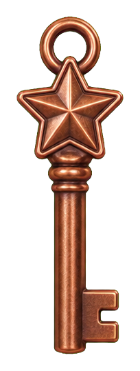 Copper key with a star-shaped top and loop handle.