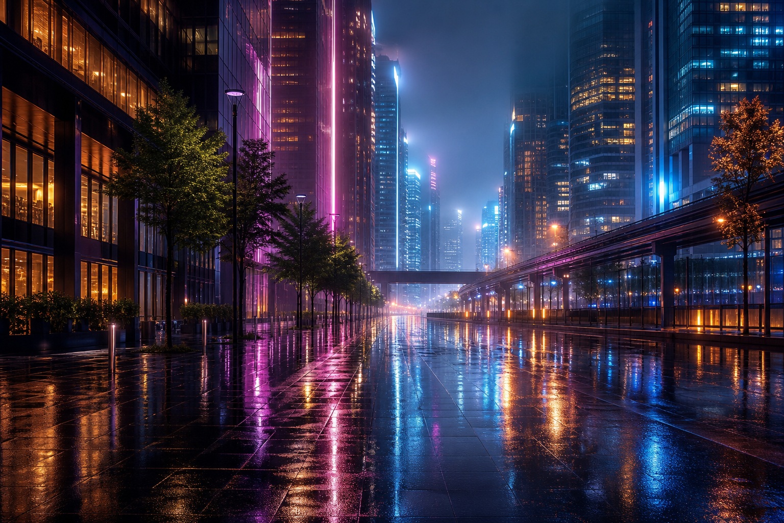 Preview for Rainy Neon Boulevard City Background