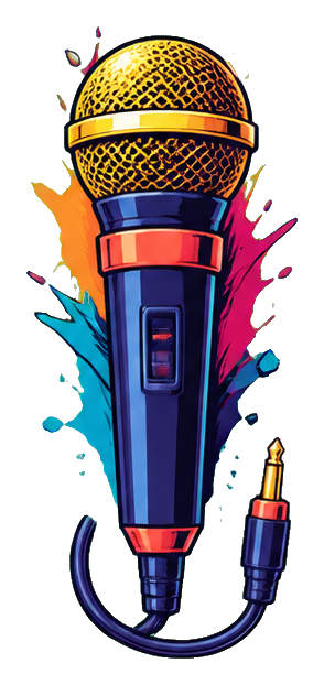 Colorful colorblock microphone sticker with paint splashes and a cord