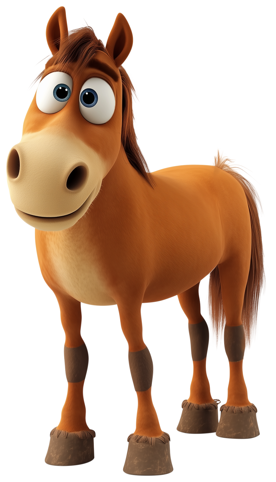3D cartoon horse sticker standing and facing forward with a friendly expression.
