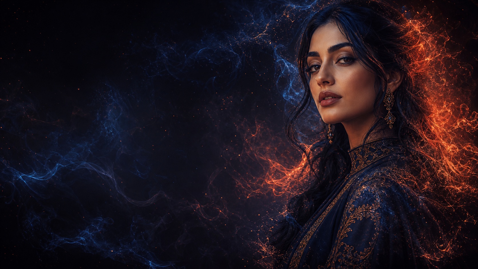 Preview for Neon Dark Hair Portrait Stock Background