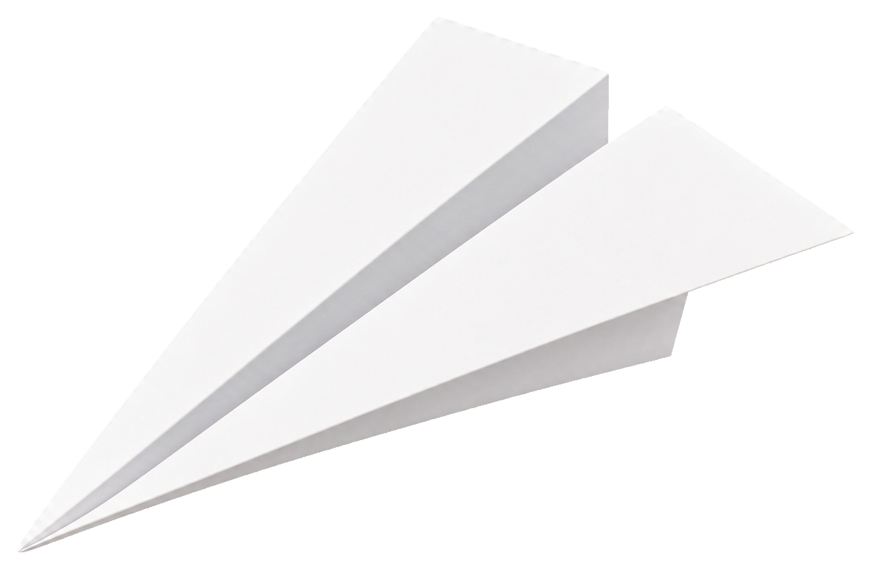 White paper airplane sticker angled upward on a transparent background