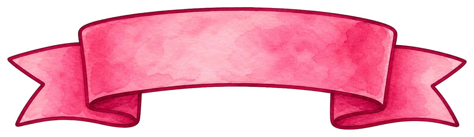 Pink watercolor ribbon banner with pointed ends and a blank center