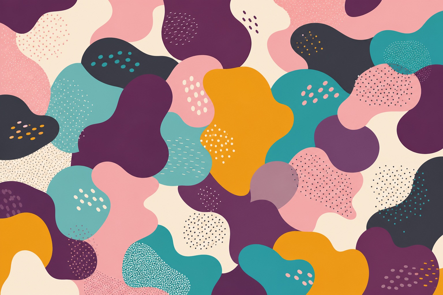 Colorful abstract repeating blob pattern with organic shapes and dotted textures