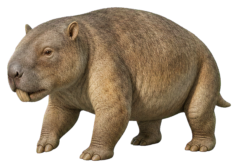 Realistic brown Diprotodon standing in side view on a transparent background