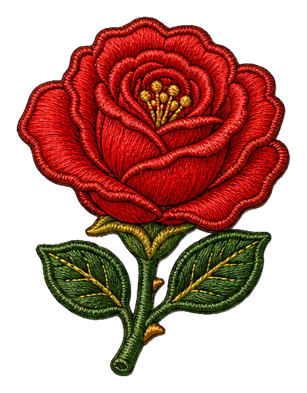 Preview for Embroidered Red Rose Sprig Sticker