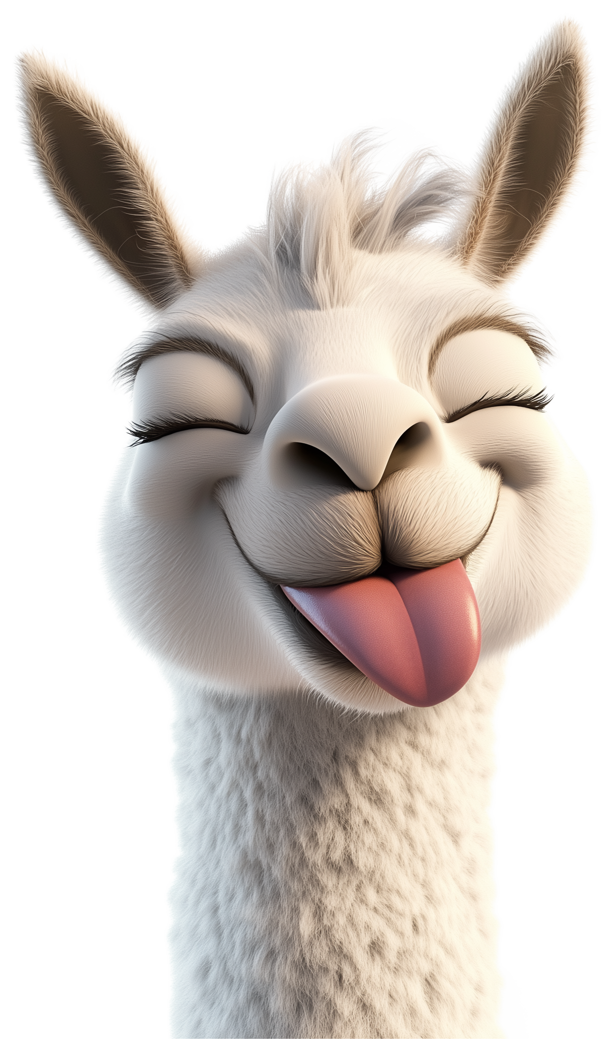 Cute 3D llama emoji with closed eyes and tongue out