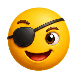 Winking yellow pirate face emoji with an eyepatch and open smile