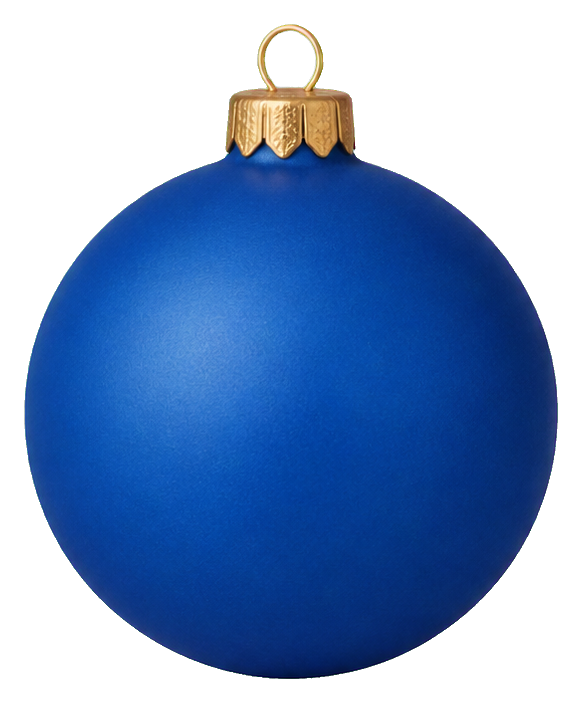 Blue porcelain ornament sphere with a gold cap and hanging loop.