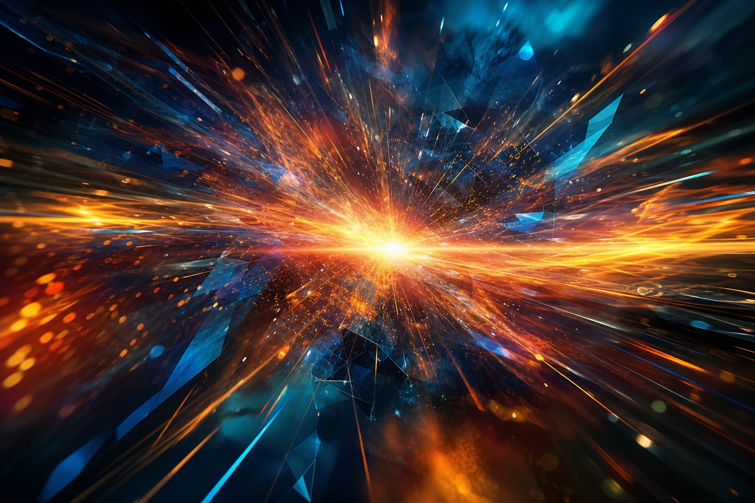 Abstract blue and orange light burst radiating across a dark background