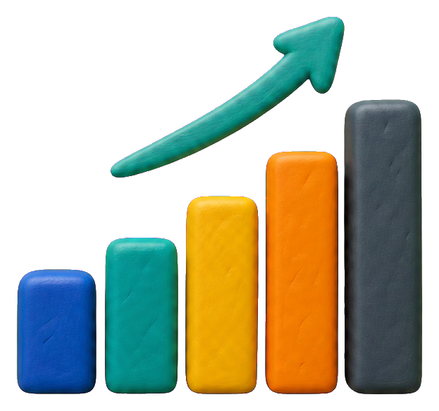 Colorful upward bar chart with an arrow pointing higher