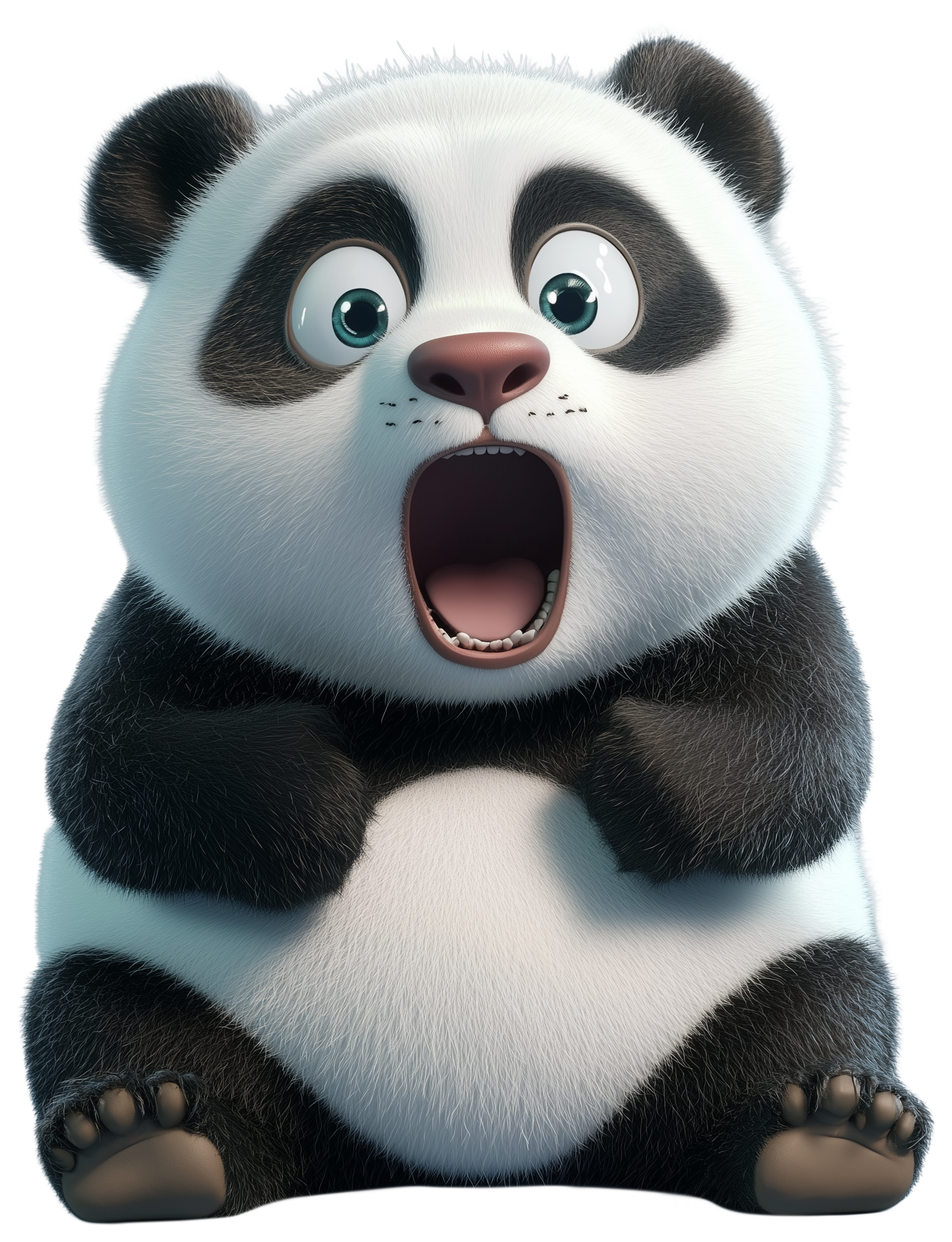 Cute cartoon panda with open mouth, rounded paws, and big eyes as a sticker graphic