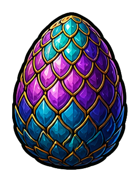 Colorful fantasy dragon egg with blue, purple, and gold scales