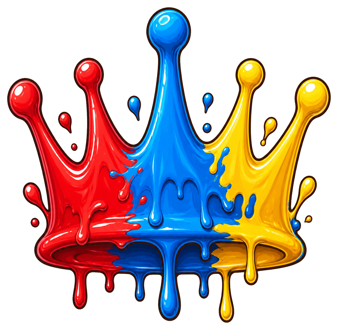 Colorful red, blue, and yellow crown with paint-like drips