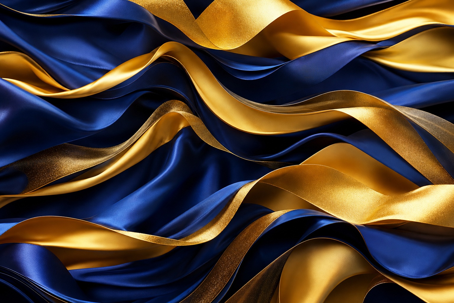 Flowing gold and navy ribbon bands creating an abstract fabric background