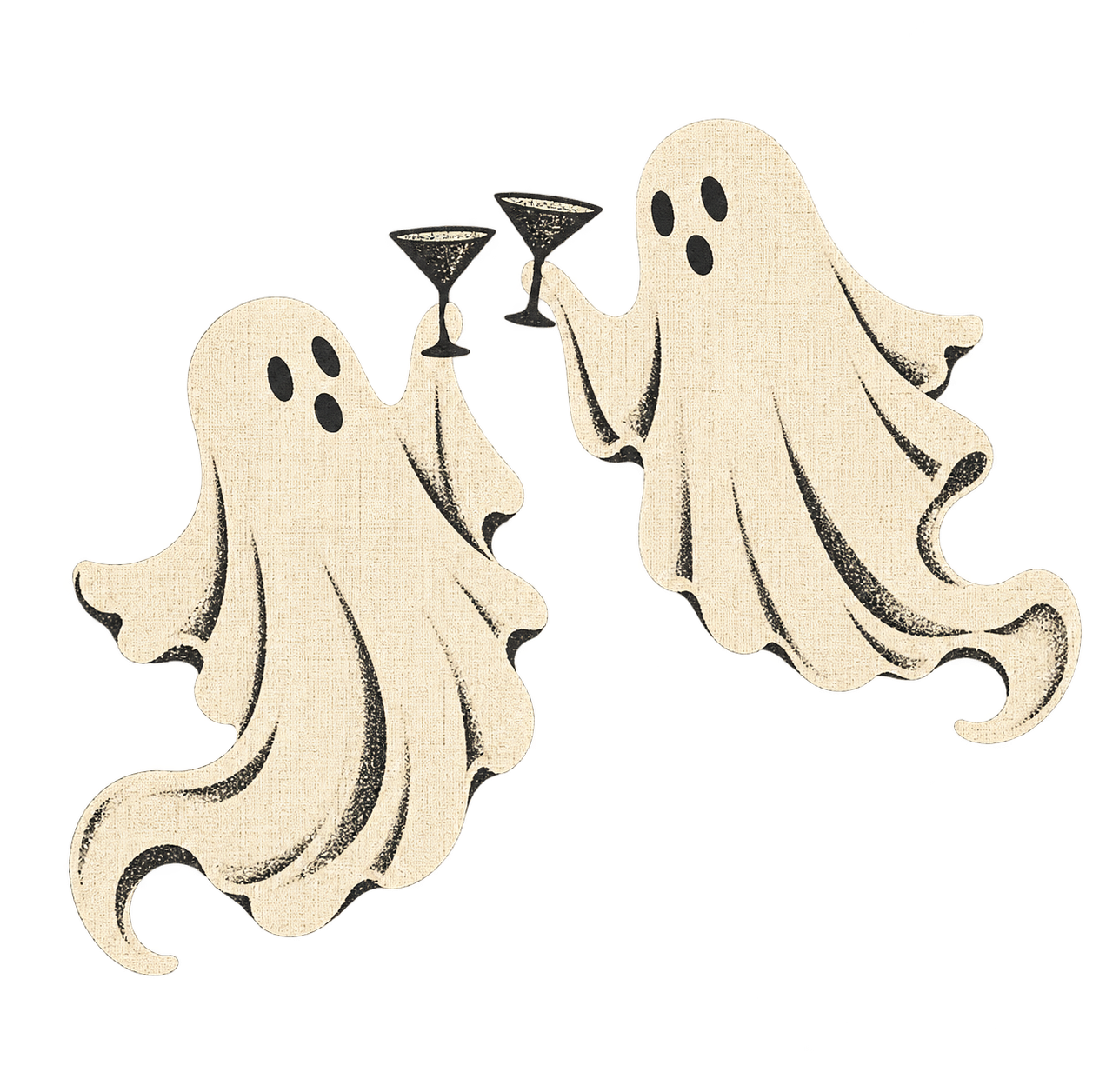 Preview for Two Ivory Linen Ghosts Toasting With Cocktail Glasses