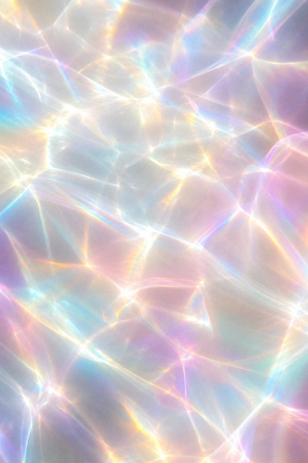Soft pastel rainbow light caustics and refracted highlights on a pale background