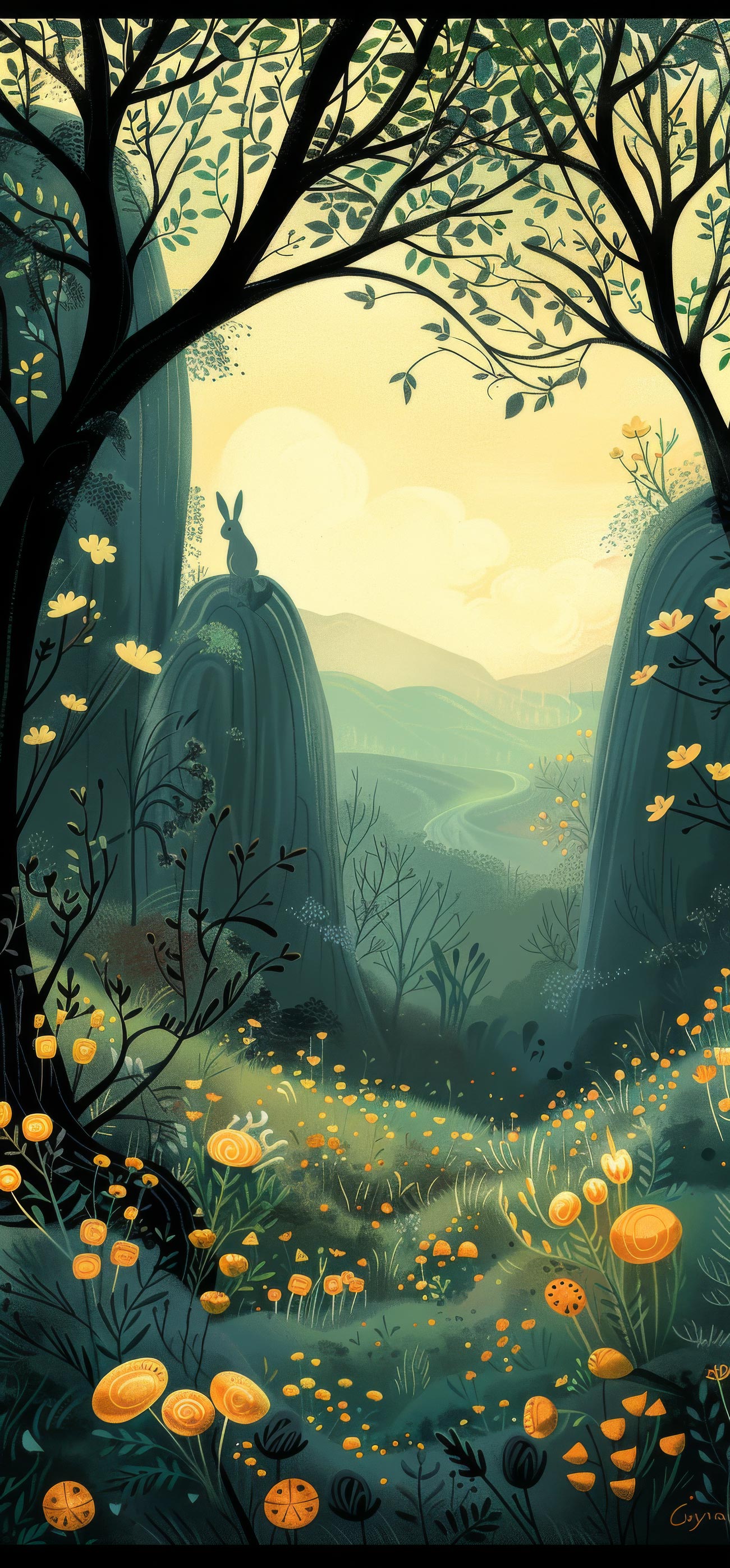 Preview for Serene-forest-landscape-with-rabbit-easter-phone-background-a59f1