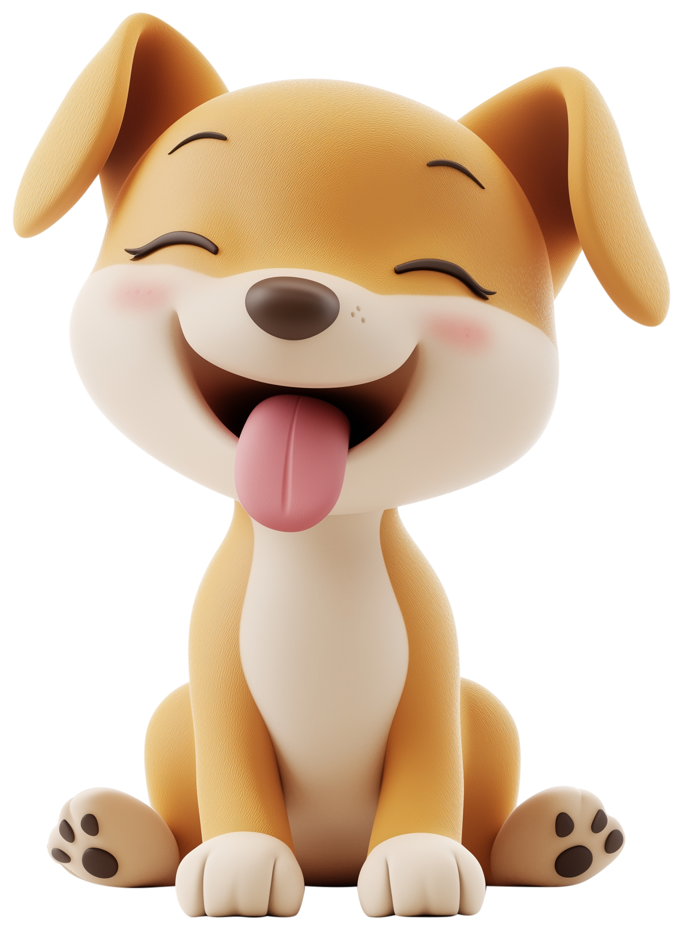A smiling cartoon dog sticker with closed eyes and its tongue out