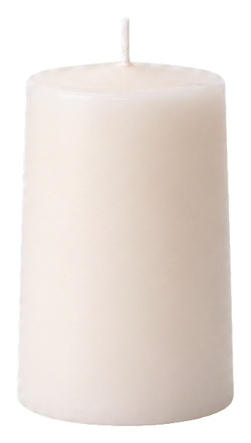 A plain white candle with a centered wick on a transparent background.