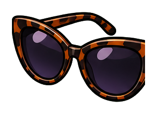 Pair of dark round sunglasses with orange and black decorative frames