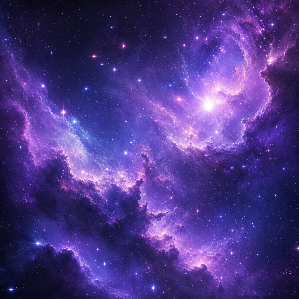 Violet nebula clouds glowing in deep space with scattered stars
