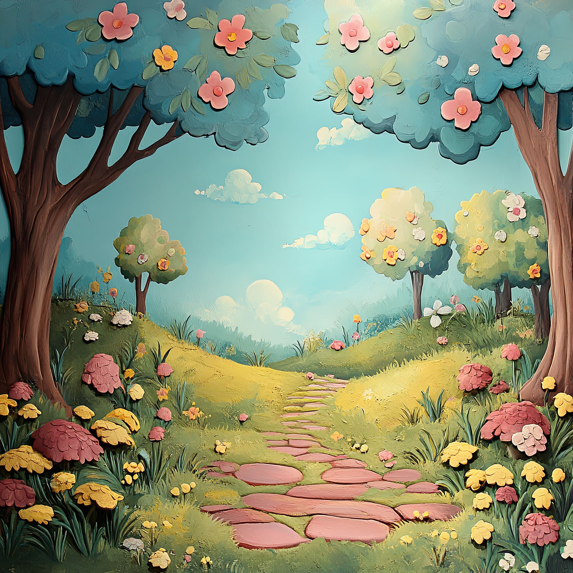 Preview for Serene-garden-pathway-illustration-nature-backdrop-background-911d9