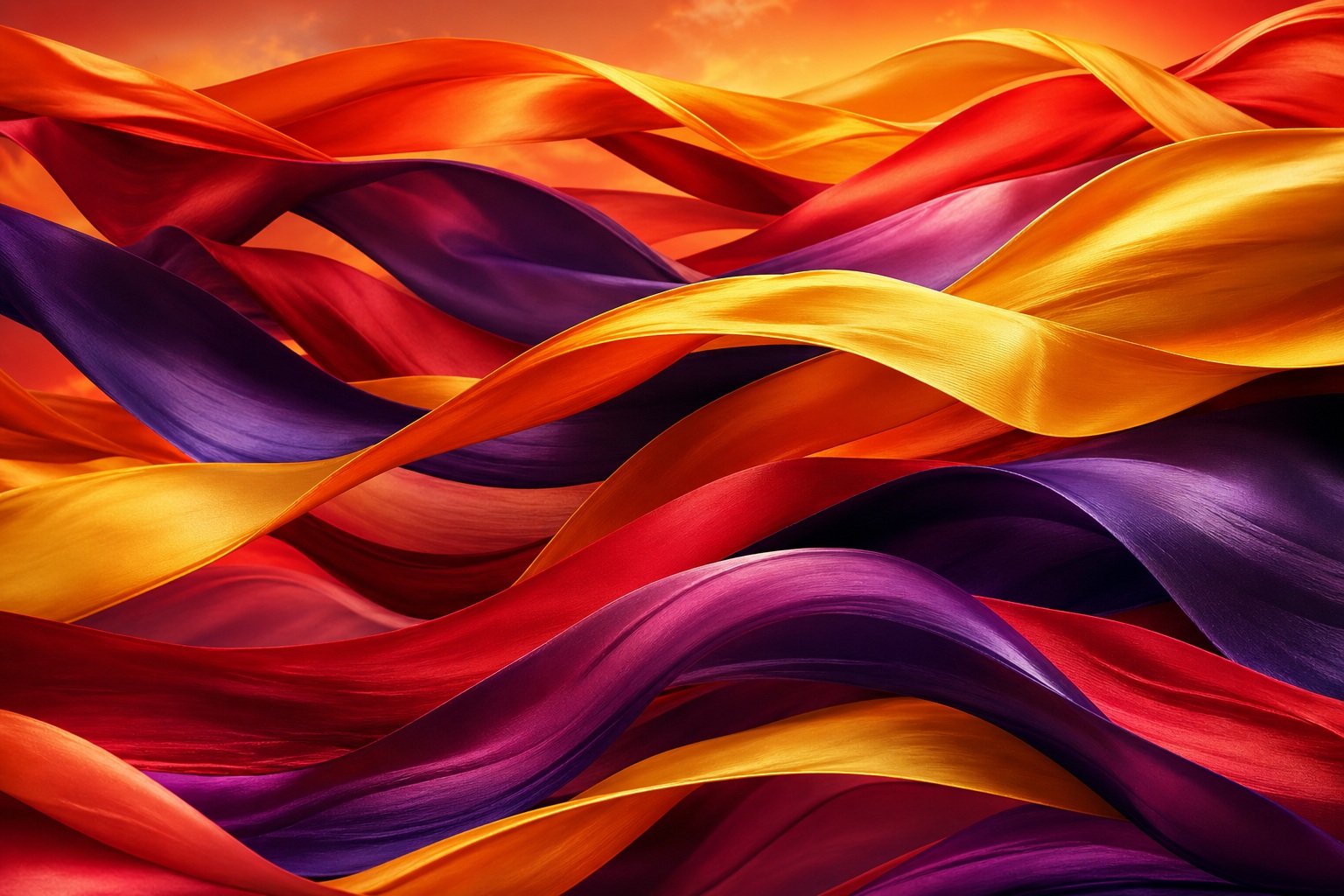 Flowing abstract ribbons in flag colors with warm sunset tones