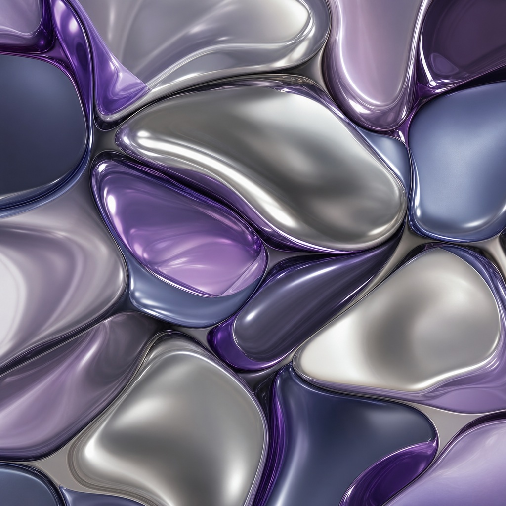 Glossy violet and platinum metallic pebble shapes in an abstract geometric pattern.