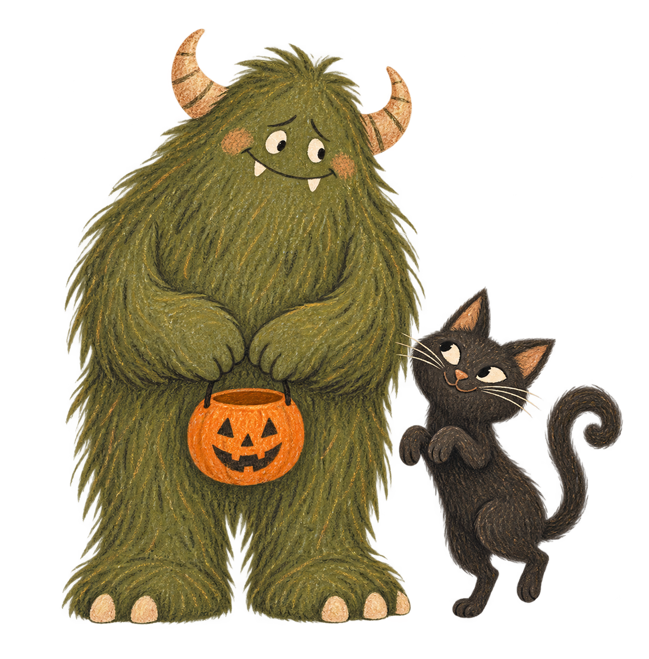 Preview for Playful Green Monster And Black Cat In Hand Drawn Halloween Costume