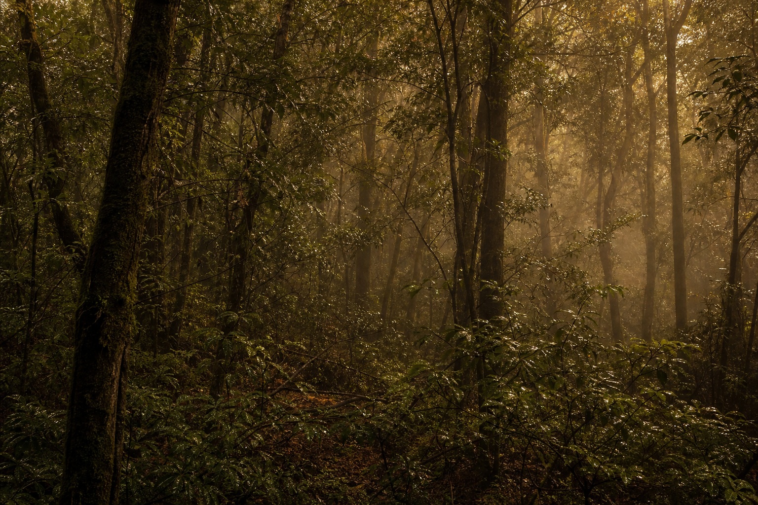Preview for Amber Light Misty Forest Background
