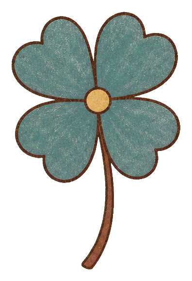 Dusty blue four-petal clover with a thin brown stem and gold center