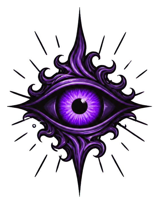 Purple mystical eye with ornate black spikes and a glowing iris