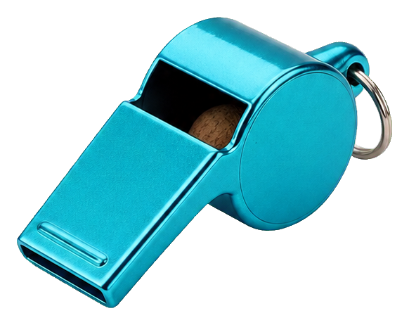 Turquoise safety whistle sticker on a transparent background