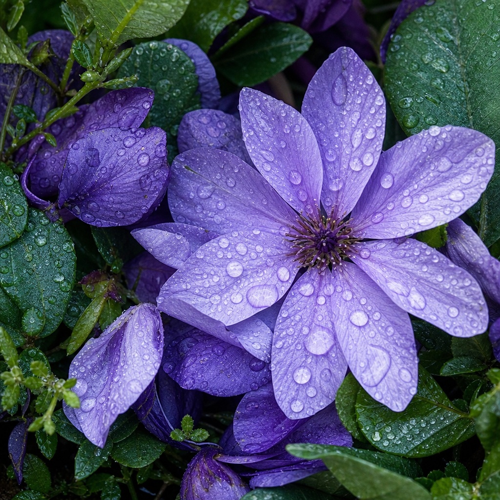 Preview for Rain-dropped Purple Flower Background