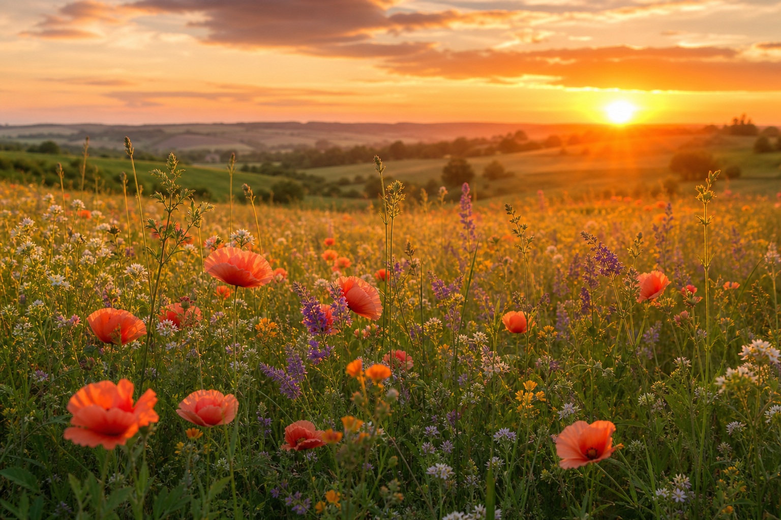 Preview for Sunset Flower Meadow Stock Background