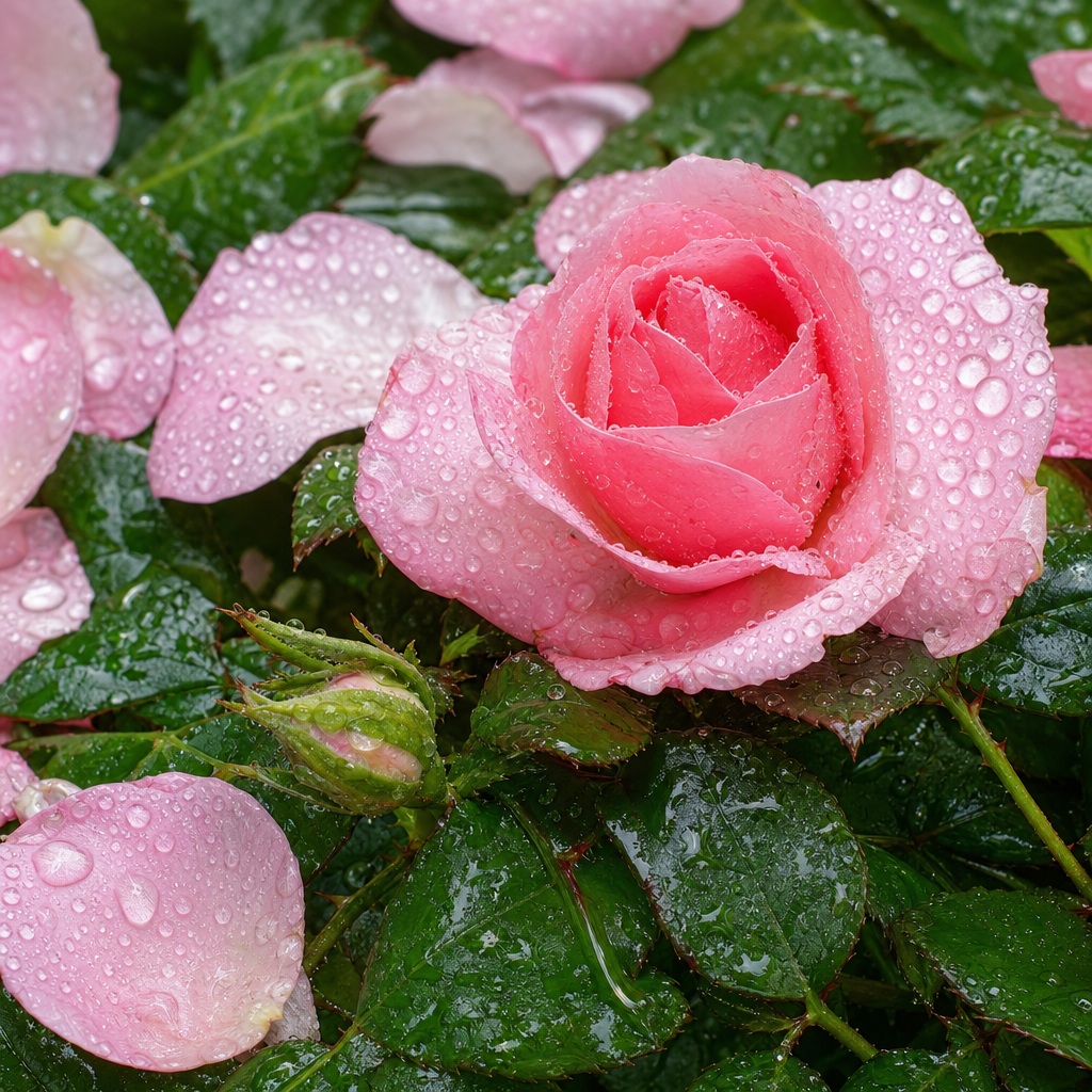 Preview for Rain-dropped Pink Rose Background