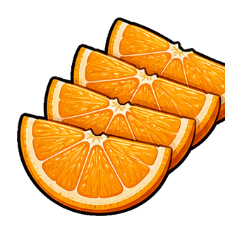 A fan of four orange slices arranged in a stack.