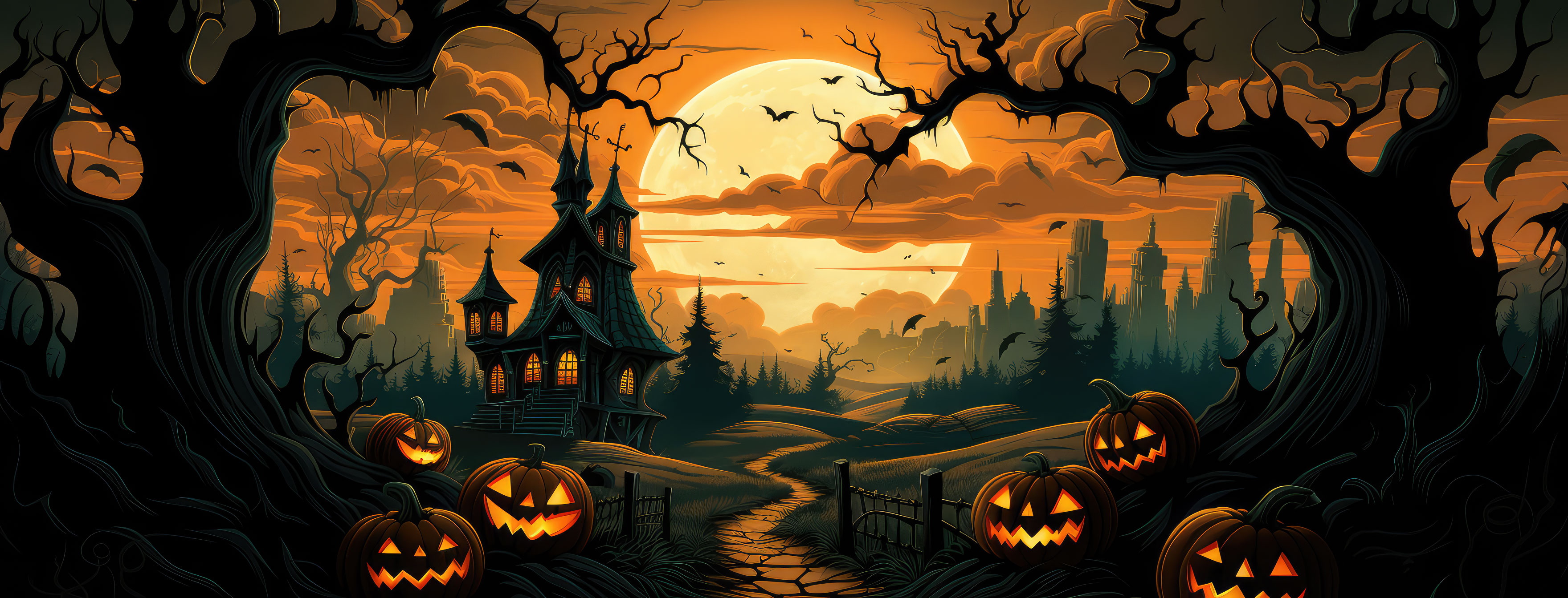 Preview for Halloween-night-scene-template-halloween-cover-background-c0290