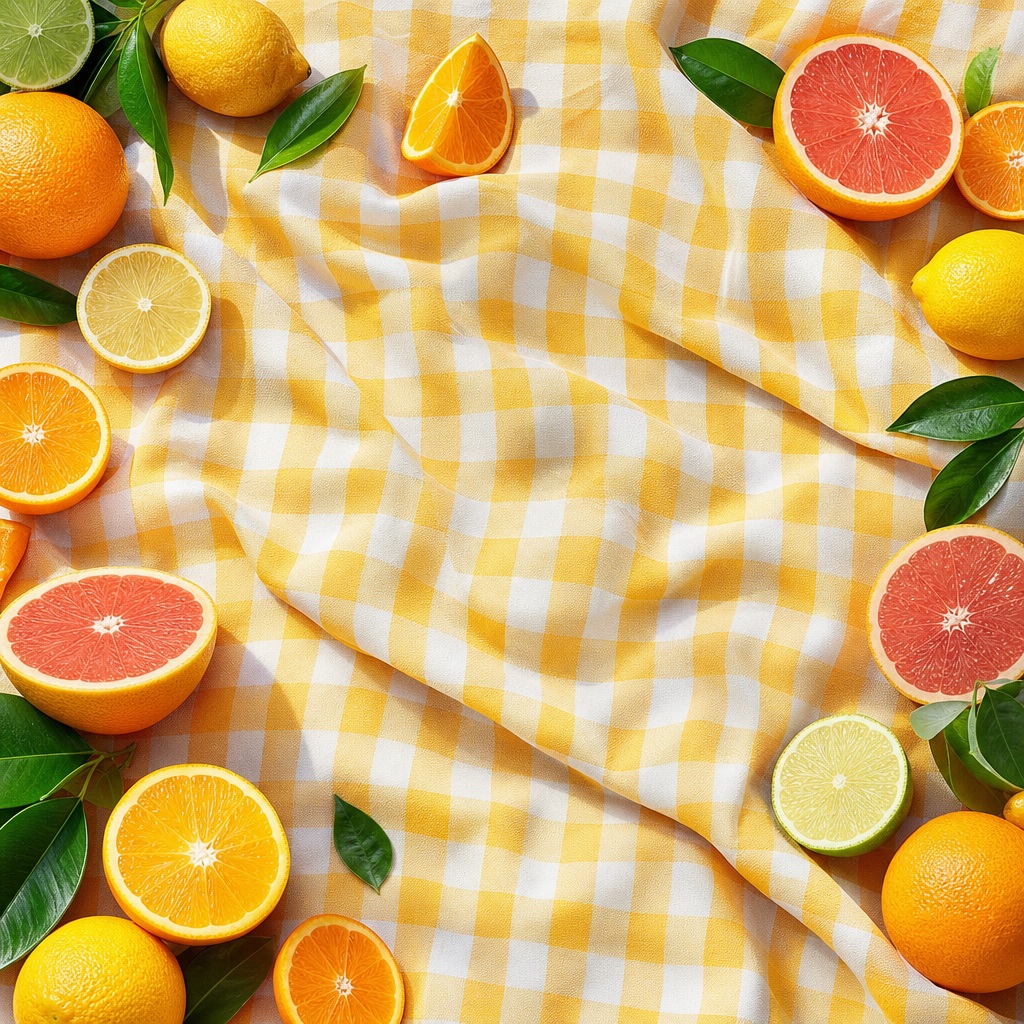 Preview for Summer Picnic Background With Citrus And Sunlit Cloth