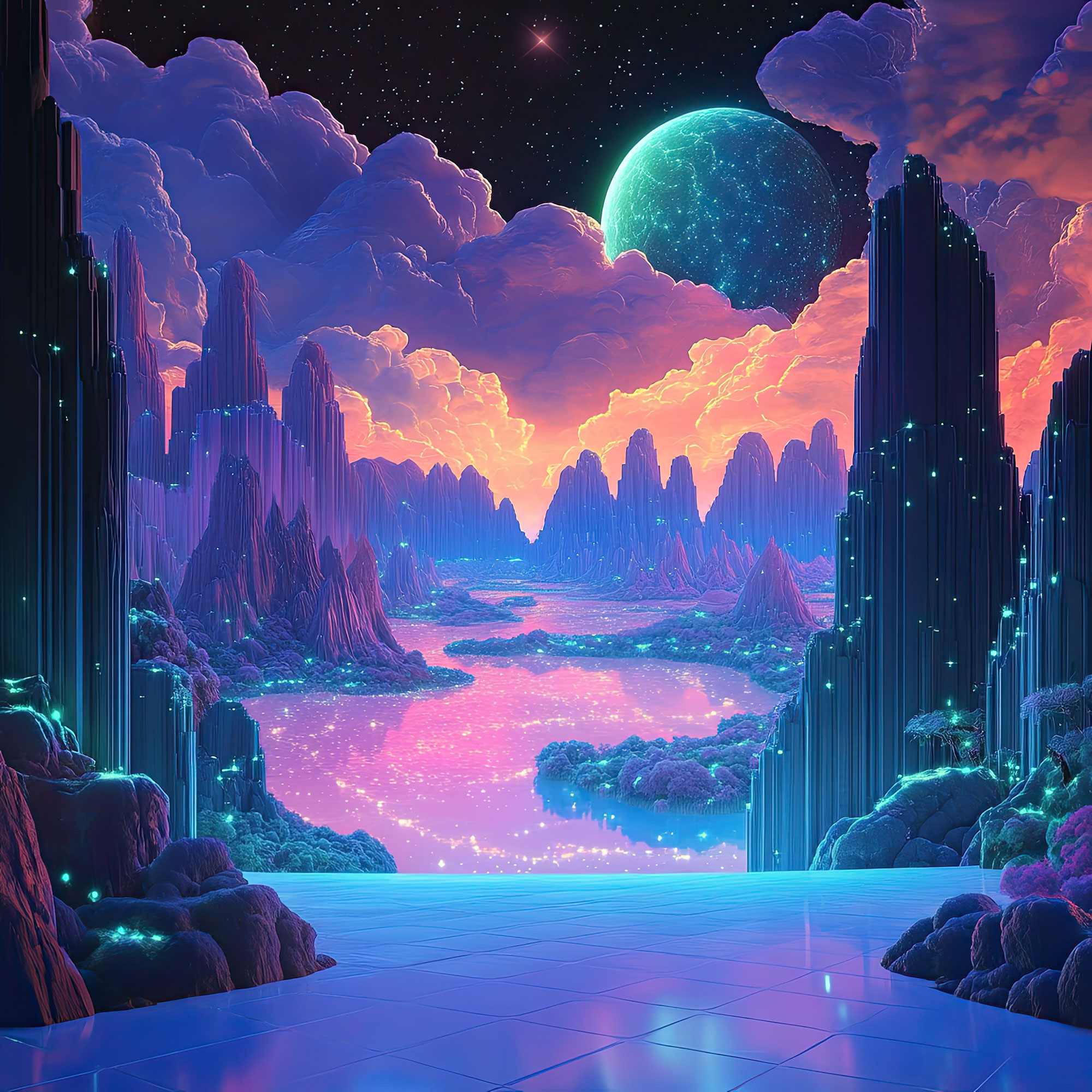 Preview for Futuristic-landscape-art-template-whimsical-backdrop-background-276fe