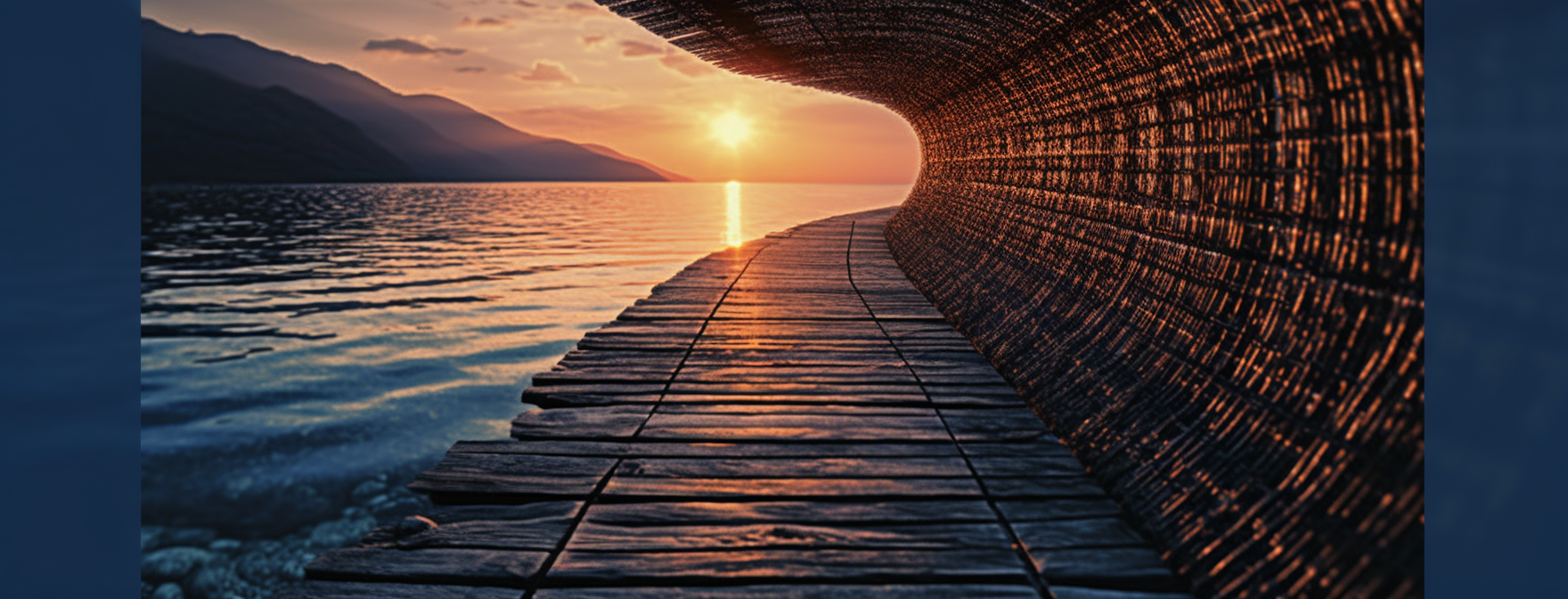 Preview for Tunnel-to-serene-waterfront-at-sunset-ai-facebook-background-2a801