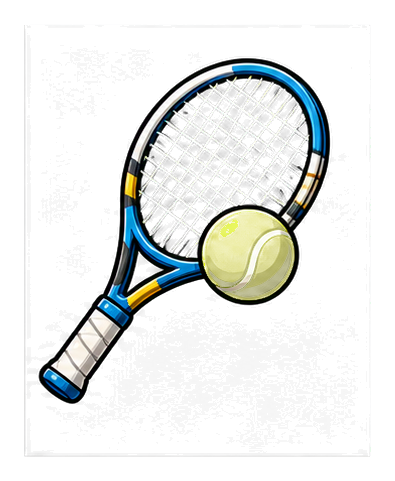 Blue tennis racket with a yellow tennis ball on a black background