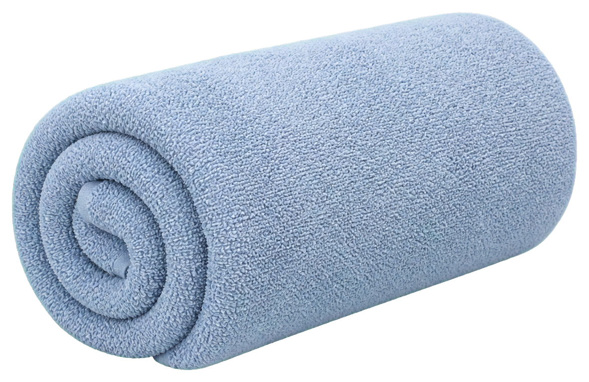 Light blue rolled towel sticker with a soft textured look