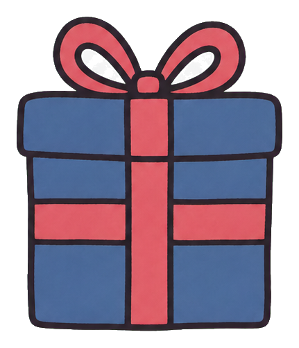 Simple blue gift box with a pink ribbon and bow