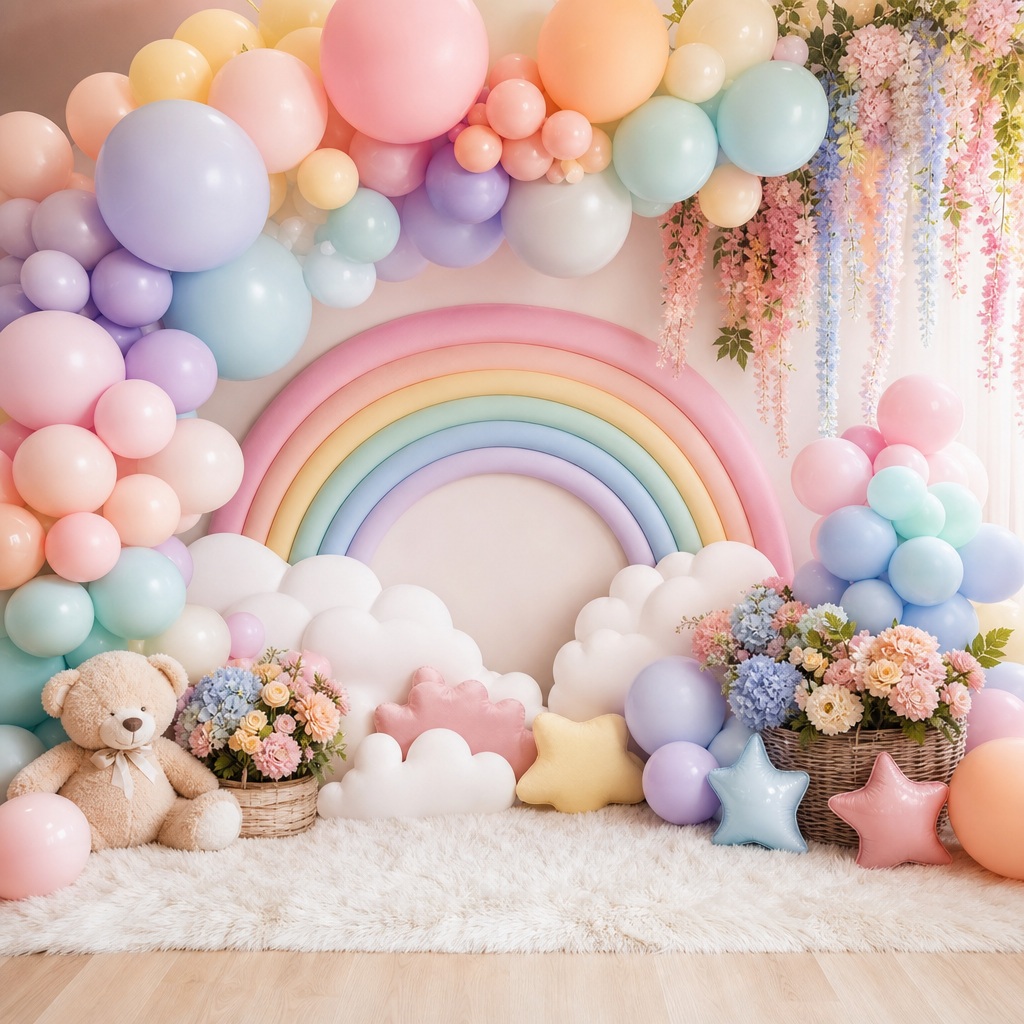 Preview for Pastel Baby Shower Rainbow Balloons Background