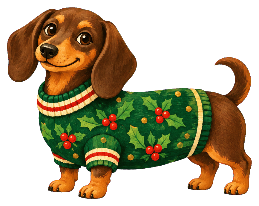 Preview for Christmas Dachshund In Holly Sweater