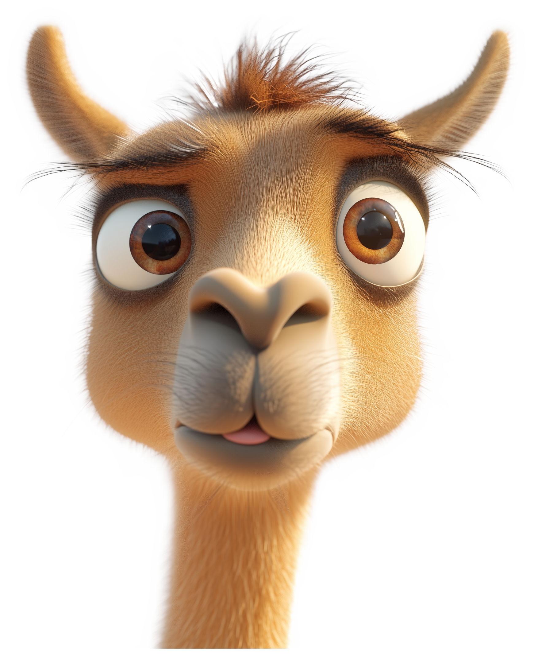 Cute 3D llama emoji with large eyes and fluffy fur, facing forward